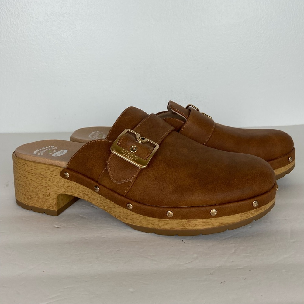 Dr Scholl's Classic Clog Size 9.5‎ M Tan Platform Slip On Sustainable Comfort